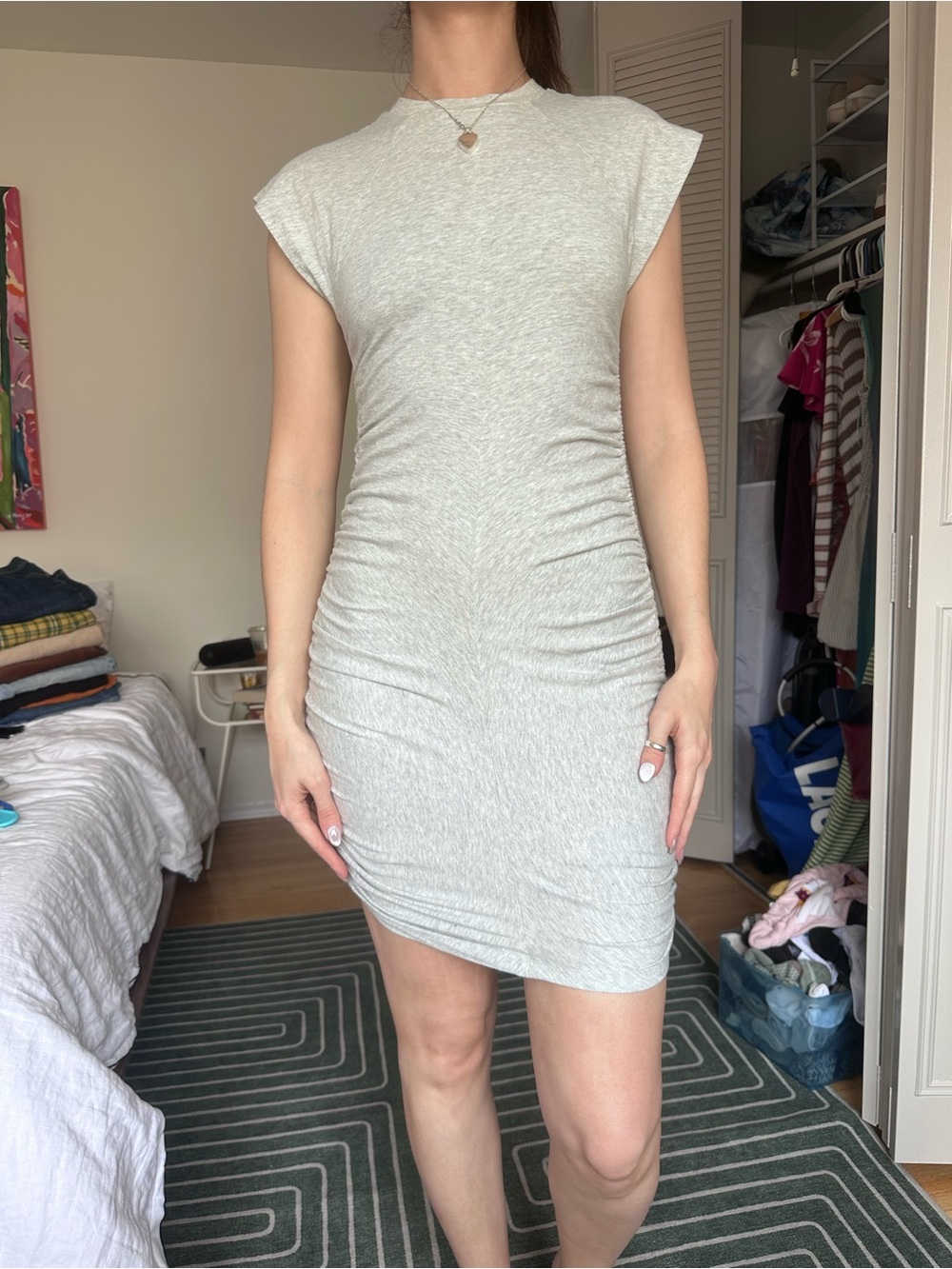 Athleta Heather Gray Sleeveless Ruched Mini Dress